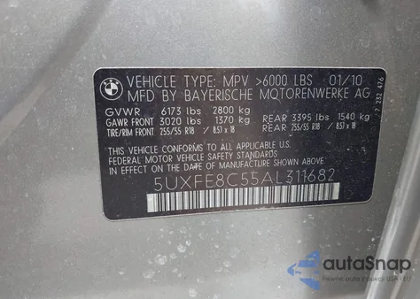 2010 BMW X5 xDrive48I from USA, damaged, VIN 5UXFE8C55AL311682